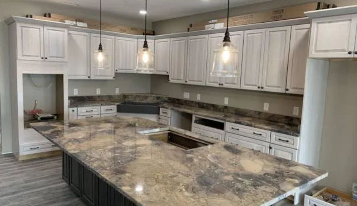 Granite kitchen countertop and island