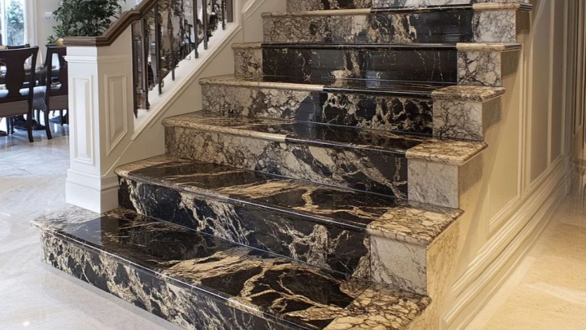 Granite staircase with steps and risers