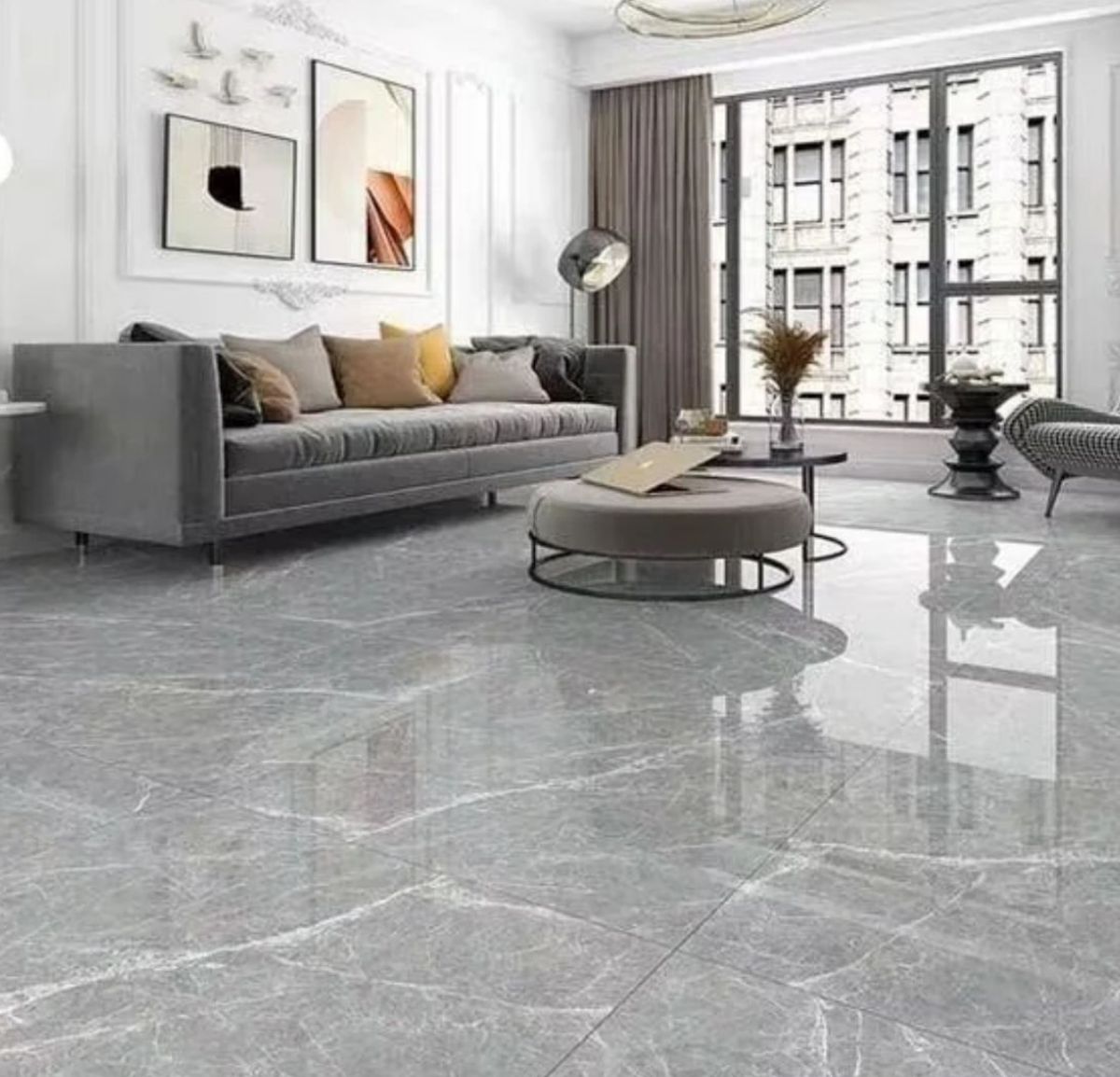 Steel Grey granite flooring in a polished living room
